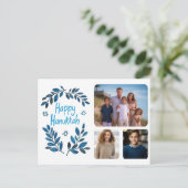 Cartes Pour Fêtes Annuelles Happy Hanoukka Botanical Watercolor CUSTOM 3 Photo (Debout devant)