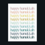 Cartes Pour Fêtes Annuelles Happy Hanoukka Colorful Elegant Typographie Budget<br><div class="desc">Célébrez le Festival des lumières avec cette carte postale Hanoukka magnifiquement conçue. Avec l'accueil "Happy Hanoukka" dans un dégradé moderne de tons pastel doux, cette carte est parfaite pour envoyer des souhaits de vacances chaleureux à des amis, à la famille ou à des proches. Avec son style minimaliste et ses...</div>