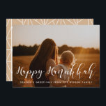 Cartes Pour Fêtes Annuelles Happy Hanoukka Elegant photo de famille<br><div class="desc">Une typographie moderne pour cette collection carte photo. Pour customiser avec votre photo de famille préférée. Vous pouvez aussi facilement changer la couleur de la police ou de l'arrière - plan géométrique à votre goût.</div>