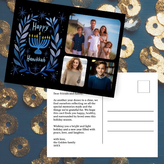 Cartes Pour Fêtes Annuelles Happy Hanoukka Menorah Aquarelle CUSTOM 3 Photo