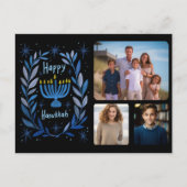 Cartes Pour Fêtes Annuelles Happy Hanoukka Menorah Aquarelle CUSTOM 3 Photo (Devant)
