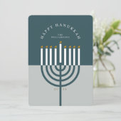 Cartes Pour Fêtes Annuelles Happy Hanoukka Moderne Menorah bougie Turquoise bl (Debout devant)