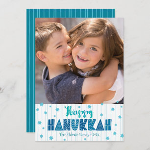 Cartes Pour Fêtes Annuelles Happy Hanoukka Photo Turquoise Typographie Bold