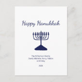 Cartes Pour Fêtes Annuelles Happy Hanoukka Simple Blue Menorah (Devant)