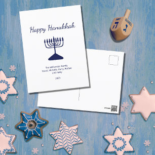 Cartes Pour Fêtes Annuelles Happy Hanoukka Simple Blue Menorah