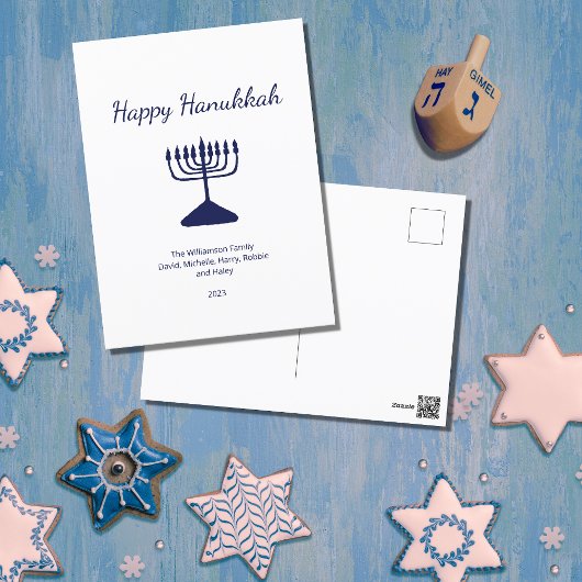 Cartes Pour Fêtes Annuelles Happy Hanoukka Simple Blue Menorah