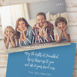 Cartes Pour Fêtes Annuelles Happy Hanoukka Simple Moderne Chic Photo Famille<br><div class="desc">Le design est composé d'arrière - plan simple avec une typographie élégante. Ajoutez votre nom de famille,  votre accueil,  vos photos et votre année</div>