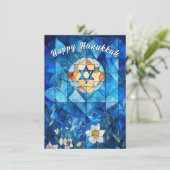 Cartes Pour Fêtes Annuelles 🕎 Happy Hanoukka, vitrail personnalisable (Debout devant)
