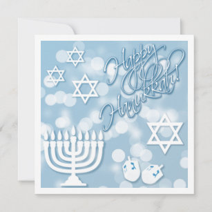 Cartes Pour Fêtes Annuelles Happy Hanukkah Light Blue & White Bokeh Collage