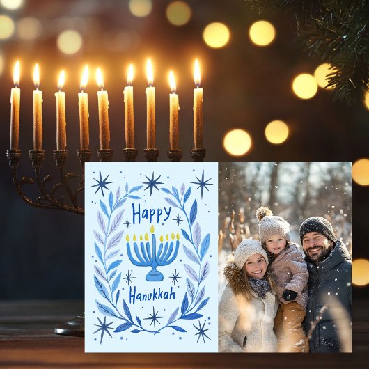 Cartes Pour Fêtes Annuelles Happy Hanukkah Menorah Hand Drawn CUSTOM PHOTO