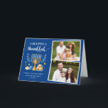 Cartes Pour Fêtes Annuelles Happy Hanukkah Peace Love Latkes Blue 2 Photo<br><div class="desc">Send your Wishes with this Photo Holiday Card that feature a Hanukkah Script and Watercolor Jewish Holiday Symbols to highlight your greeting message.</div>