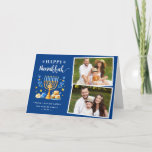 Cartes Pour Fêtes Annuelles Happy Hanukkah Peace Love Latkes Blue 2 Photo<br><div class="desc">Send your Wishes with this Photo Holiday Card that feature a Hanukkah Script and Watercolor Jewish Holiday Symbols to highlight your greeting message.</div>