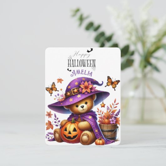 Cartes Pour Fêtes Annuelles Happy Helloween Cute Wizard Bear (Debout devant)