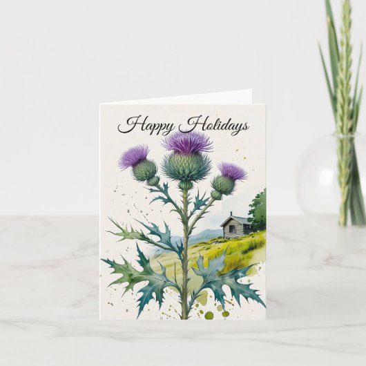 Cartes Pour Fêtes Annuelles Happy Hlidays Thistle Scottish Highlands (Devant)