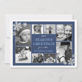 Cartes Pour Fêtes Annuelles Happy Holiday Snowflakes 8 Photo Collage en bleu