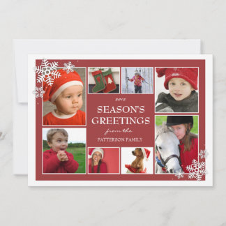 Cartes Pour Fêtes Annuelles Happy Holiday Snowflakes 8 Photo Collage en rouge