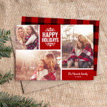 Cartes Pour Fêtes Annuelles Happy Holidays 3 Photo Collage<br><div class="desc">Des cartes photos de vacances imprimés sur mesure abordables avec des modèles simples pour la personnalisation. Ce design rustique moderne dispose d'un montage photo avec espace pour 3 photos de famille et du texte en blocs de couleur coordonnés - modifier les couleurs pour correspondre à n'importe quelle photo. Personnalisez-le avec...</div>