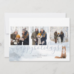 Cartes Pour Fêtes Annuelles Happy Holidays 3 Photo Collage Winter Woodland Fox