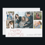 Cartes Pour Fêtes Annuelles Happy Holidays 5 photo collage moderne<br><div class="desc">Simple minimaliste typographie rouge 5 photos personnalisées,  nom de famille et texte personnalisées carte de vacances de Noël élégante.</div>