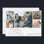 Cartes Pour Fêtes Annuelles Happy Holidays 5 photo collage moderne<br><div class="desc">Simple minimaliste typographie rouge 5 photos personnalisées,  nom de famille et texte personnalisées carte de vacances de Noël élégante.</div>