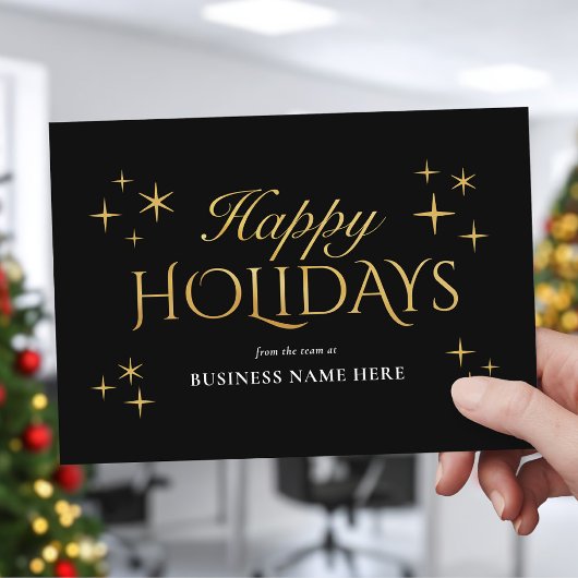 Cartes Pour Fêtes Annuelles Happy Holidays Black Gold Elegant Modern Business