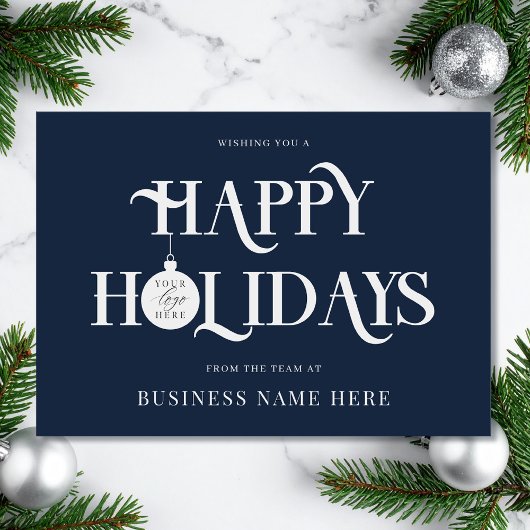 Cartes Pour Fêtes Annuelles Happy Holidays Blue Modern Logo Business