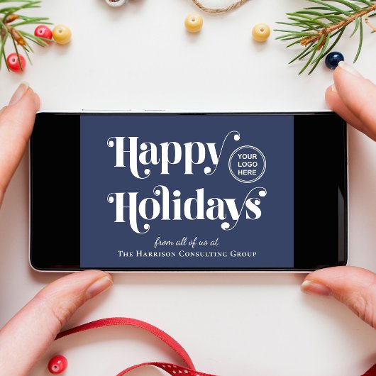 Cartes Pour Fêtes Annuelles Happy Holidays Business Logo Blue