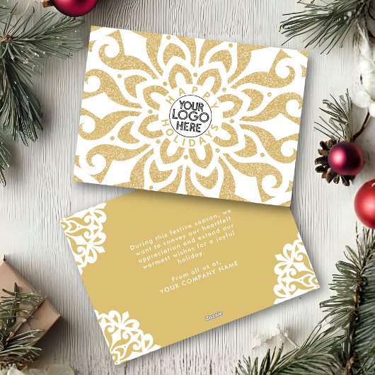 Cartes Pour Fêtes Annuelles Happy Holidays Business Logo Snowflake Gold