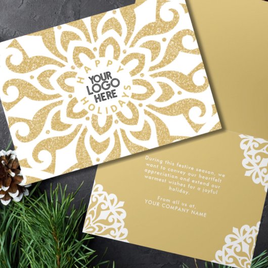 Cartes Pour Fêtes Annuelles Happy Holidays Business Logo Snowflake Gold