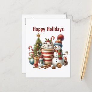 Cartes Pour Fêtes Annuelles Happy Holidays café bonhomme de neige