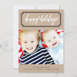 Cartes Pour Fêtes Annuelles Happy Holidays Calligraphy Kraft Photo Card