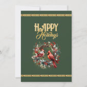 Cartes Pour Fêtes Annuelles Happy Holidays: Cardinal Wreath with Elegant Gold (Devant)