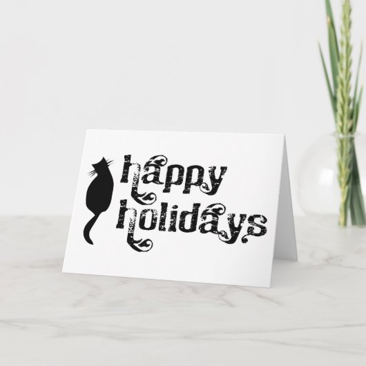 Cartes Pour Fêtes Annuelles Happy Holidays Chat Silhouette (Devant)