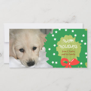 Cartes Pour Fêtes Annuelles Happy Holidays Dog Photo de Cards Wreath Green