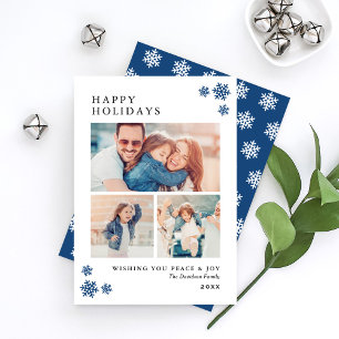 Cartes Pour Fêtes Annuelles Happy Holidays Elegant Blue Photo Collage