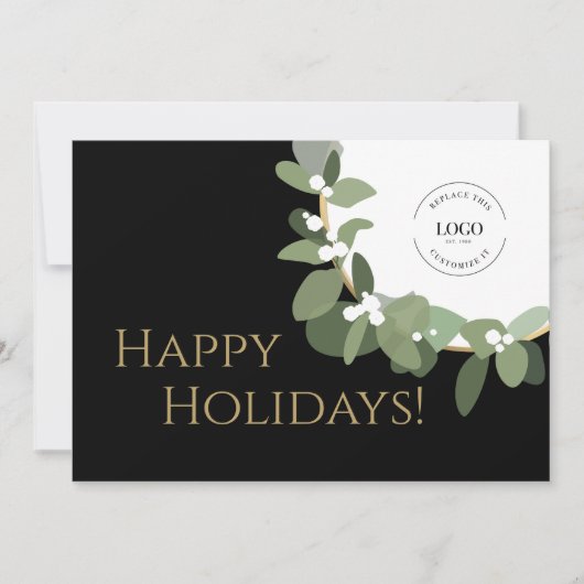 Cartes Pour Fêtes Annuelles Happy Holidays Gold Black Modern Wreath Your Logo (Devant)