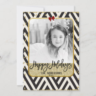 Cartes Pour Fêtes Annuelles Happy Holidays Gold Black & White Modern Photo