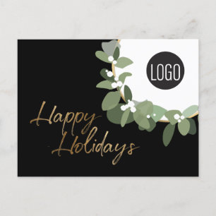 Cartes Pour Fêtes Annuelles Happy Holidays Gold Black Wreath logo d'entreprise