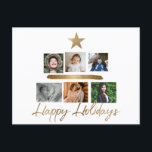 Cartes Pour Fêtes Annuelles Happy Holidays Gold Christmas Tree Photo Collage H<br><div class="desc">Voici notre Happy Holidays Gold Christmas Tree Photo Collage H Holiday Postcard, une façon enchanteresse de répandre la joie festive et de rester en contact avec vos proches pendant la période des fêtes. Cette carte postale est conçue pour créer un collage chaleureux des moments précieux de votre famille. 🎄 Collage...</div>