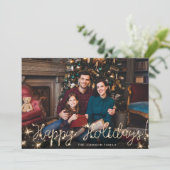 Cartes Pour Fêtes Annuelles Happy Holidays Gold Sparkle Script PHOTO Salutatio (Debout devant)