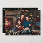 Cartes Pour Fêtes Annuelles Happy Holidays Gold Sparkle Script PHOTO Salutatio (Devant / Derrière)