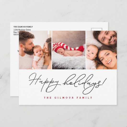 Cartes Pour Fêtes Annuelles Happy Holidays Handlett script multiple Photo (Devant / Derrière)