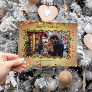 Cartes Pour Fêtes Annuelles Happy Holidays Holly Photo Christmas Card