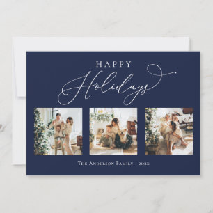 Cartes Pour Fêtes Annuelles Happy Holidays Navy Blue Multi Photo Collage