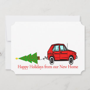 Cartes Pour Fêtes Annuelles Happy Holidays New Home Voiture et arbre