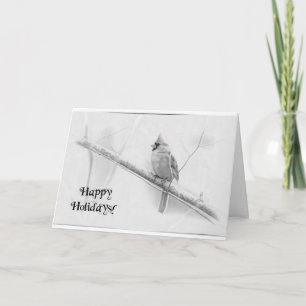 Cartes Pour Fêtes Annuelles Happy Holidays Northern Cardinal Greeting Card B&W