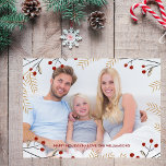 Cartes Pour Fêtes Annuelles Happy Holidays Photo Winter Botanical Red Berries<br><div class="desc">Célébrez la saison avec cette carte de vacances avec votre photo de famille encadrée par une frontière botanique d'hiver. À l'arrière,  vous trouverez un motif à pois rouge et blanc. Amusant et festif,  mais simple et classique,  la carte parfaite pour livrer la joie et les sourires de vacances.</div>