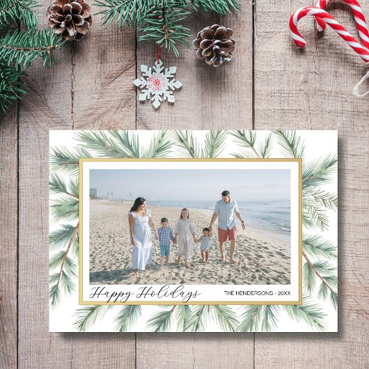 Cartes Pour Fêtes Annuelles Happy Holidays Pine Bough Frame Photo Collage