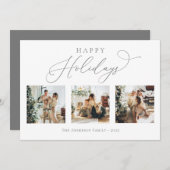 Cartes Pour Fêtes Annuelles Happy Holidays Script Grey 2 Multi Photo Collage (Devant / Derrière)
