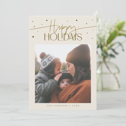Cartes Pour Fêtes Annuelles Happy Holidays Typography Cream Photo (Debout devant)